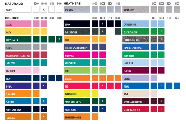 gildan 8000 size chart